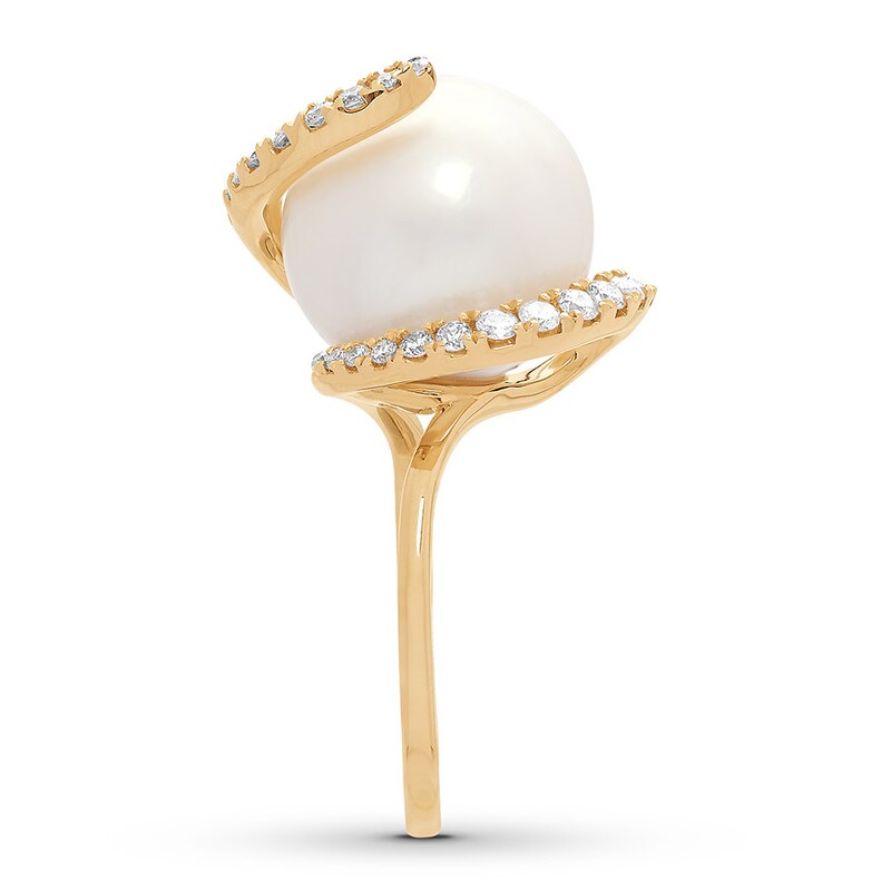 Main Image 3 of Previously Owned Honora Cultured Pearl Ring 1/2 ct tw Diamonds 14K Yellow Gold