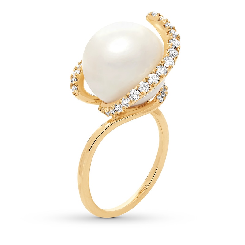 Previously Owned Honora Cultured Pearl Ring 1/2 ct tw Diamonds 14K ...