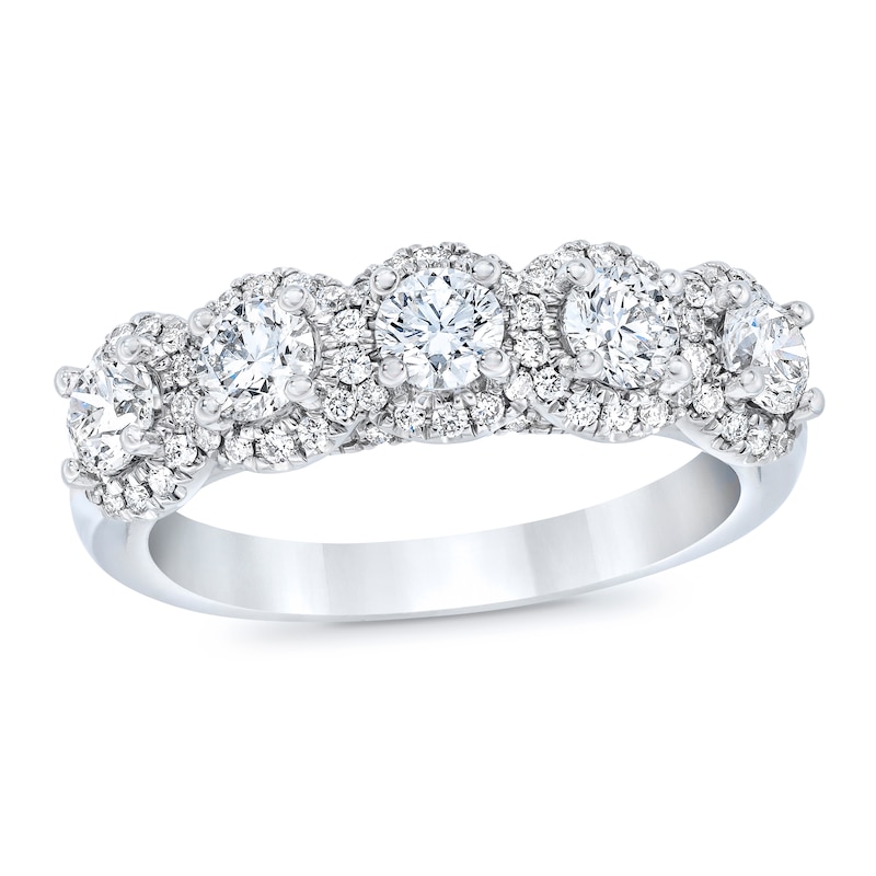 Main Image 1 of Previously Owned Royal Asscher Alexandrina 5-Stone Diamond Ring 1 1/4 ct tw Round 14K White Gold