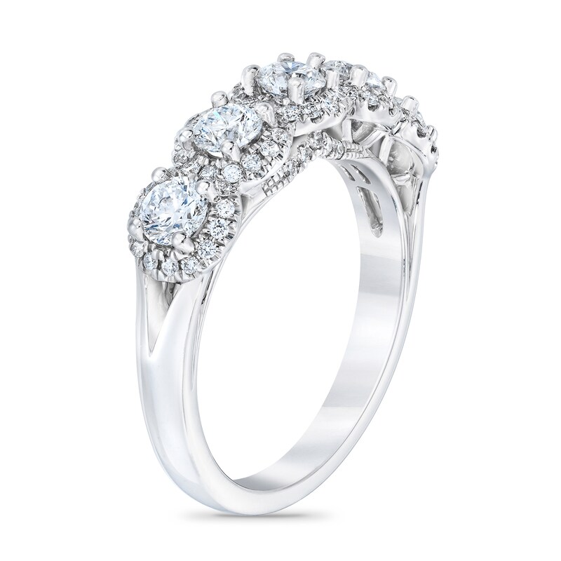 Main Image 2 of Previously Owned Royal Asscher Alexandrina 5-Stone Diamond Ring 1 1/4 ct tw Round 14K White Gold
