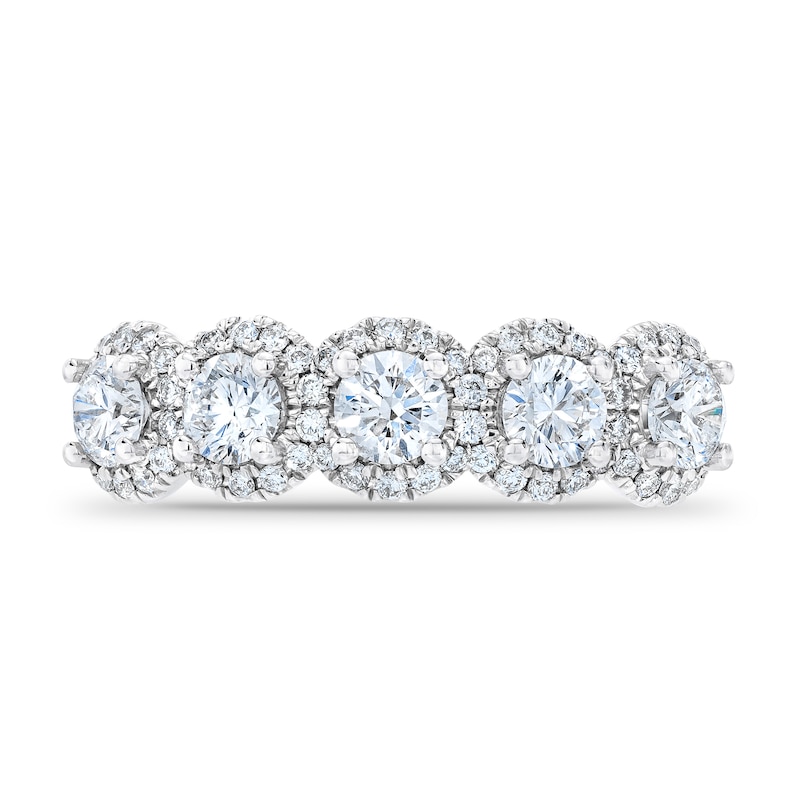Main Image 3 of Previously Owned Royal Asscher Alexandrina 5-Stone Diamond Ring 1 1/4 ct tw Round 14K White Gold