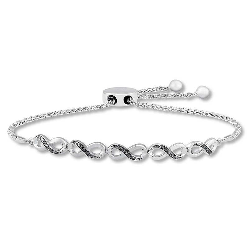 Previously Owned Black Diamond Bolo Bracelet 1/10 carat tw Sterling Silver