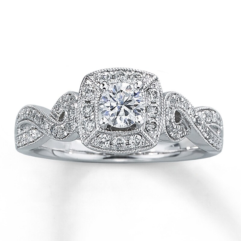 Main Image 1 of Previously Owned Diamond Engagement Ring 5/8 ct tw Round-cut 14K White Gold