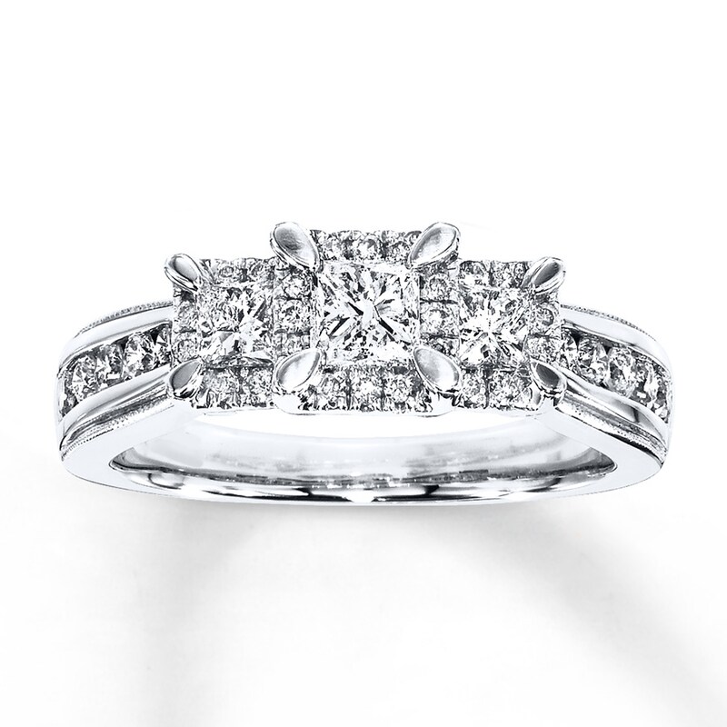 Main Image 1 of Previously Owned Diamond 3-Stone Ring 1 ct tw Princess-cut 14K White Gold