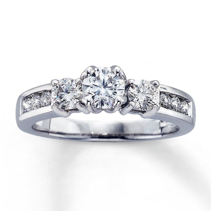 Main Image 1 of Previously Owned Three-Stone Diamond Ring 1 ct tw Round-Cut 14K White Gold