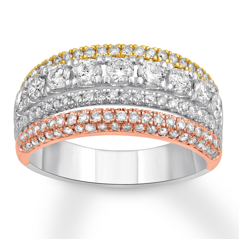 Main Image 1 of Previously Owned Diamond Anniversary Ring 1-1/4 ct tw Round 14K Tri-Color Gold