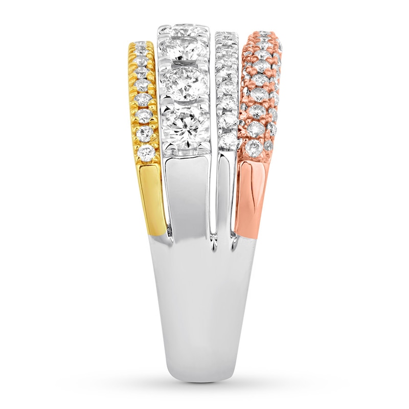 Main Image 3 of Previously Owned Diamond Anniversary Ring 1-1/4 ct tw Round 14K Tri-Color Gold