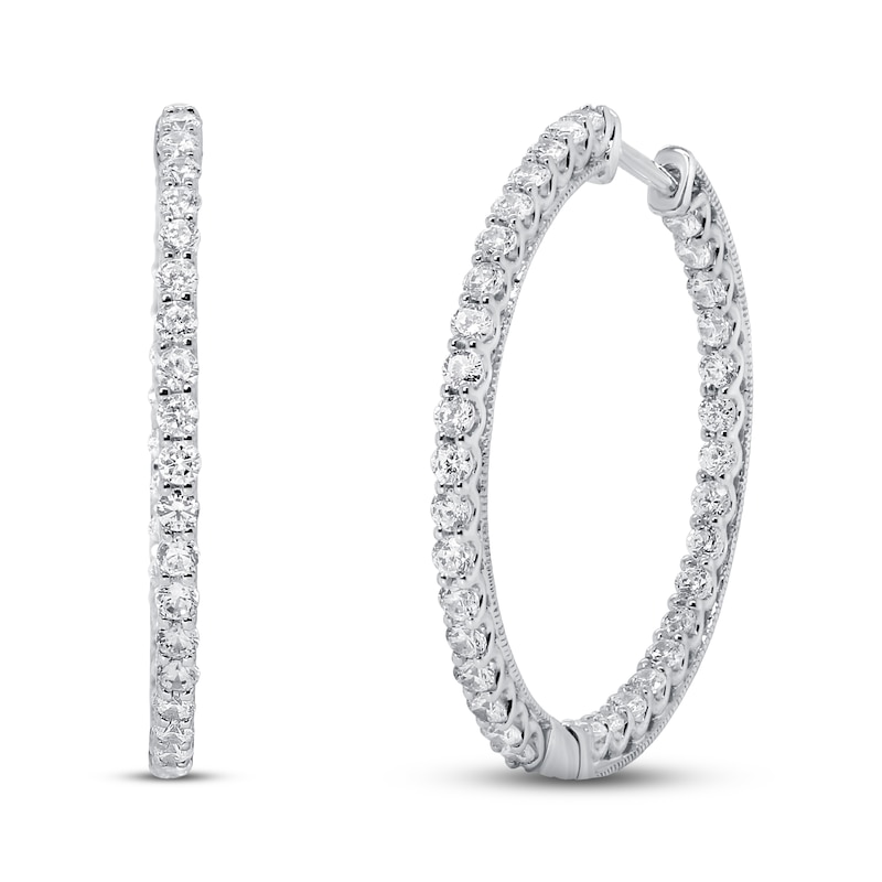 Main Image 1 of Previously Owned Diamond Hoop Earrings 1 ct tw Round-cut 14K White Gold