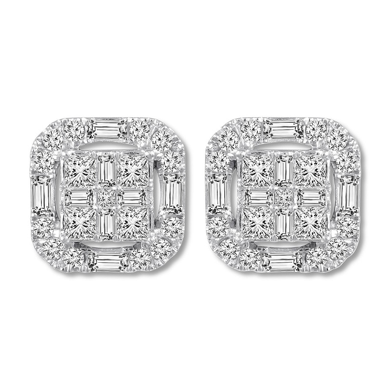 Main Image 1 of Previously Owned Diamond Earrings 3/4 ct tw Princess, Baguette & Round 14K Gold