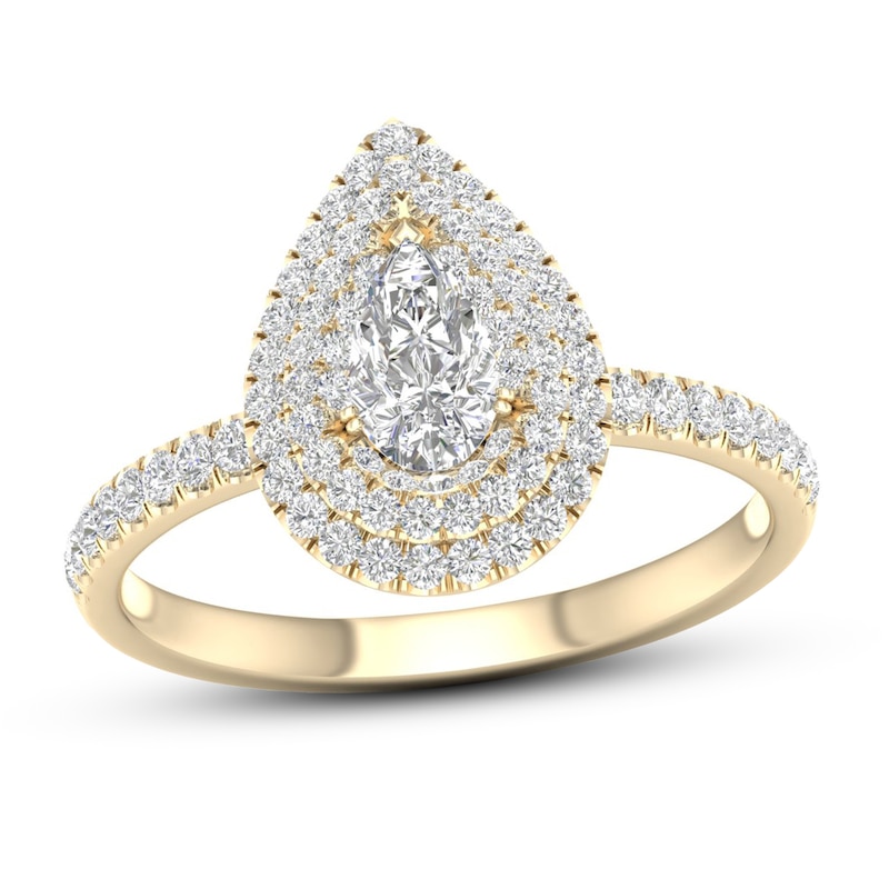 Main Image 1 of Previously Owned Diamond Engagement Ring 3/4 ct tw Pear-shaped/Round 14K Yellow Gold