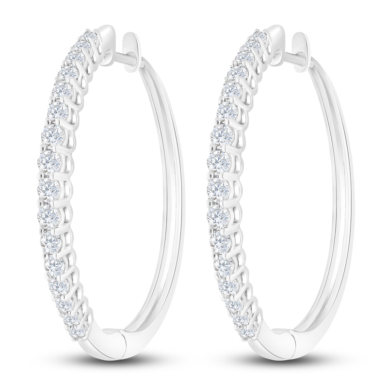 Main Image 2 of Previously Owned Diamond Hoop Earrings 1 ct tw 14K White Gold