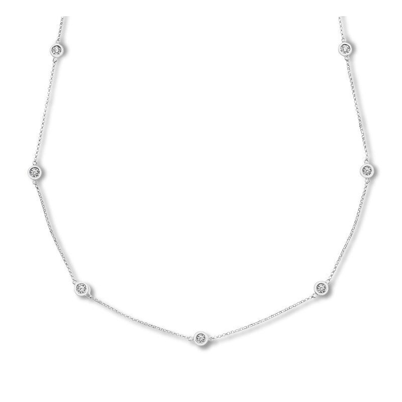 Previously Owned Diamond Station Necklace 1/4 ct tw Bezel-set Round 10K White Gold 17"