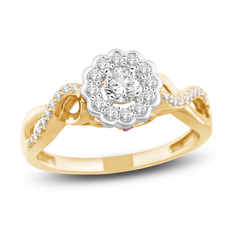 Main Image 1 of Previously Owned Diamond & Natural Pink Sapphire Promise Ring 3/8 ct tw Round 10K Two-Tone Gold