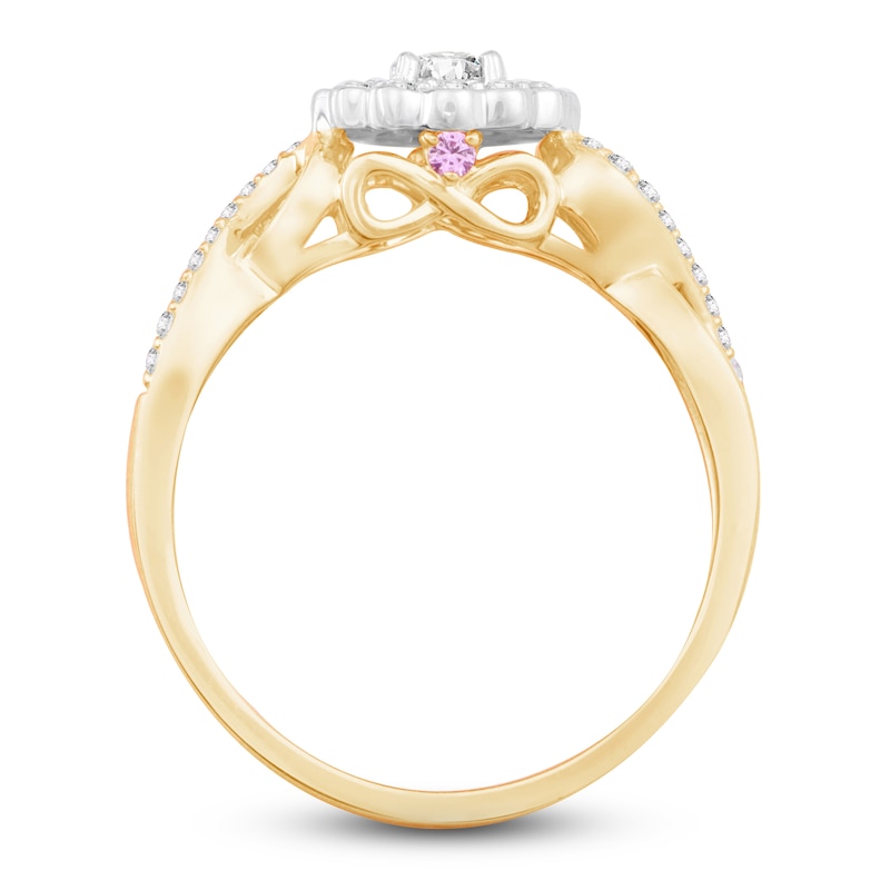 Main Image 2 of Previously Owned Diamond & Natural Pink Sapphire Promise Ring 3/8 ct tw Round 10K Two-Tone Gold