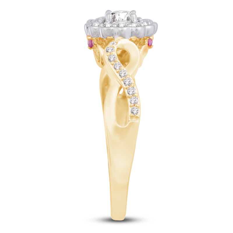 Main Image 3 of Previously Owned Diamond & Natural Pink Sapphire Promise Ring 3/8 ct tw Round 10K Two-Tone Gold