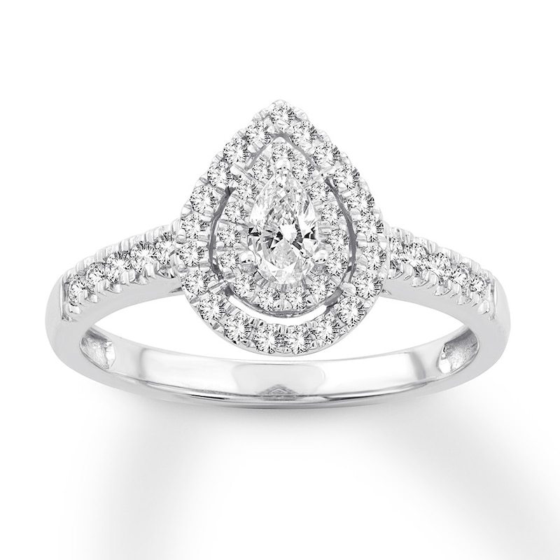 Previously Owned Diamond Promise Ring 1/2 ct tw Pear/Round 10K White ...