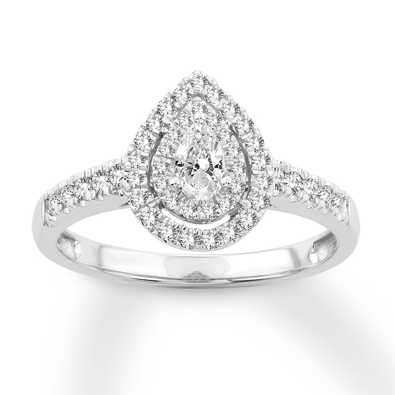 Main Image 1 of Previously Owned Diamond Promise Ring 1/2 ct tw Pear/Round 10K White Gold