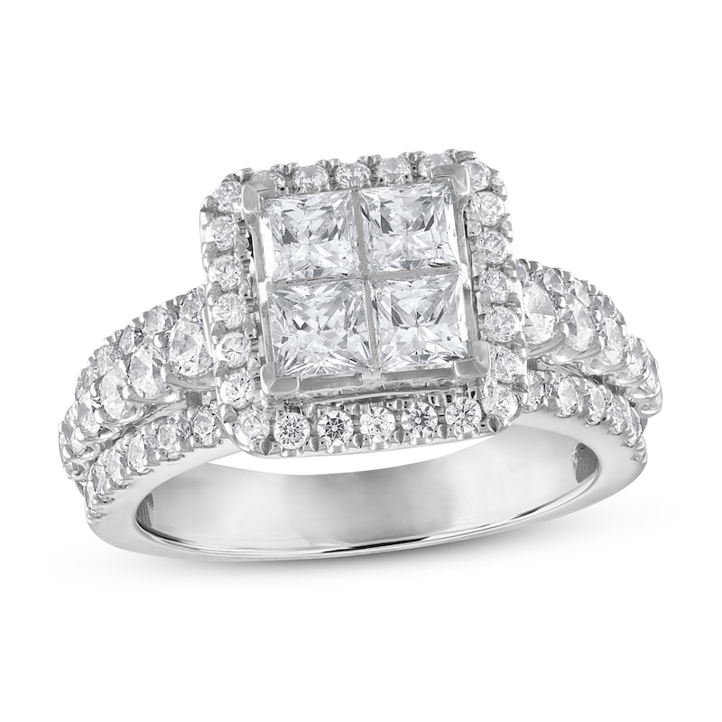 Main Image 1 of Previously Owned Diamond Engagement Ring 2 1/2 ct tw Princess/Round 14K White Gold