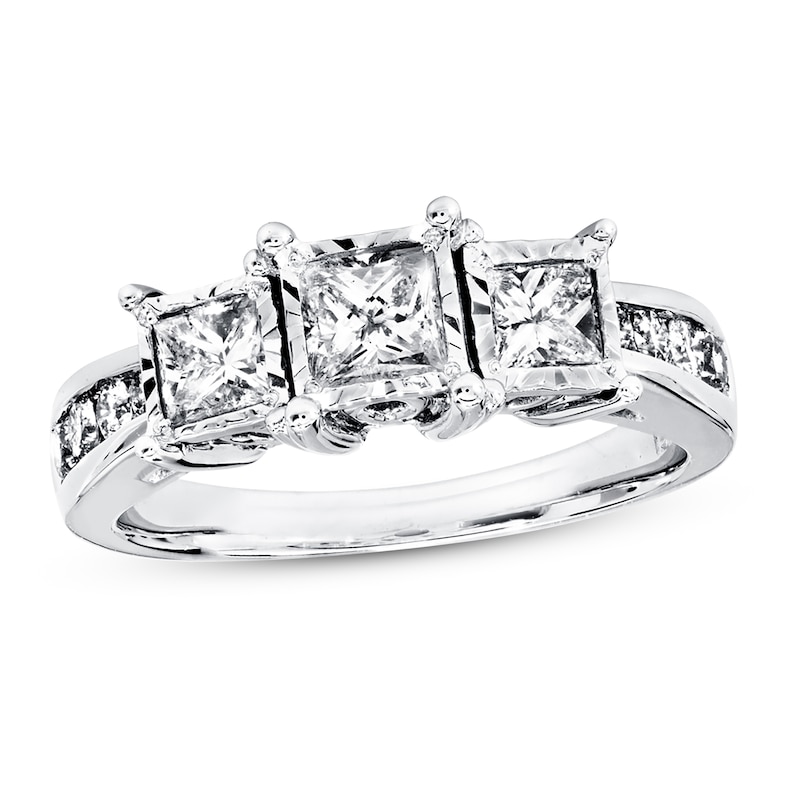 Main Image 1 of Previously Owned Diamond 3-Stone Ring 1 ct tw Princess-cut 14K White Gold