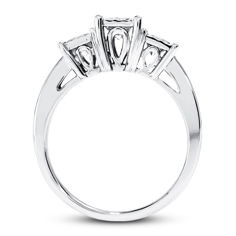 Main Image 2 of Previously Owned Diamond 3-Stone Ring 1 ct tw Princess-cut 14K White Gold