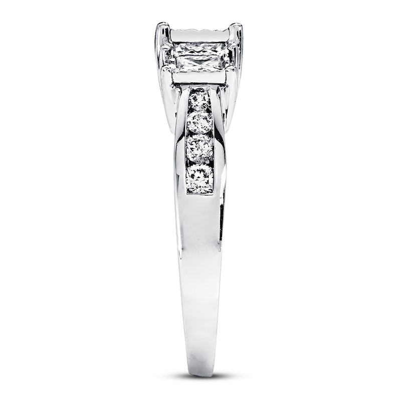 Main Image 3 of Previously Owned Diamond 3-Stone Ring 1 ct tw Princess-cut 14K White Gold