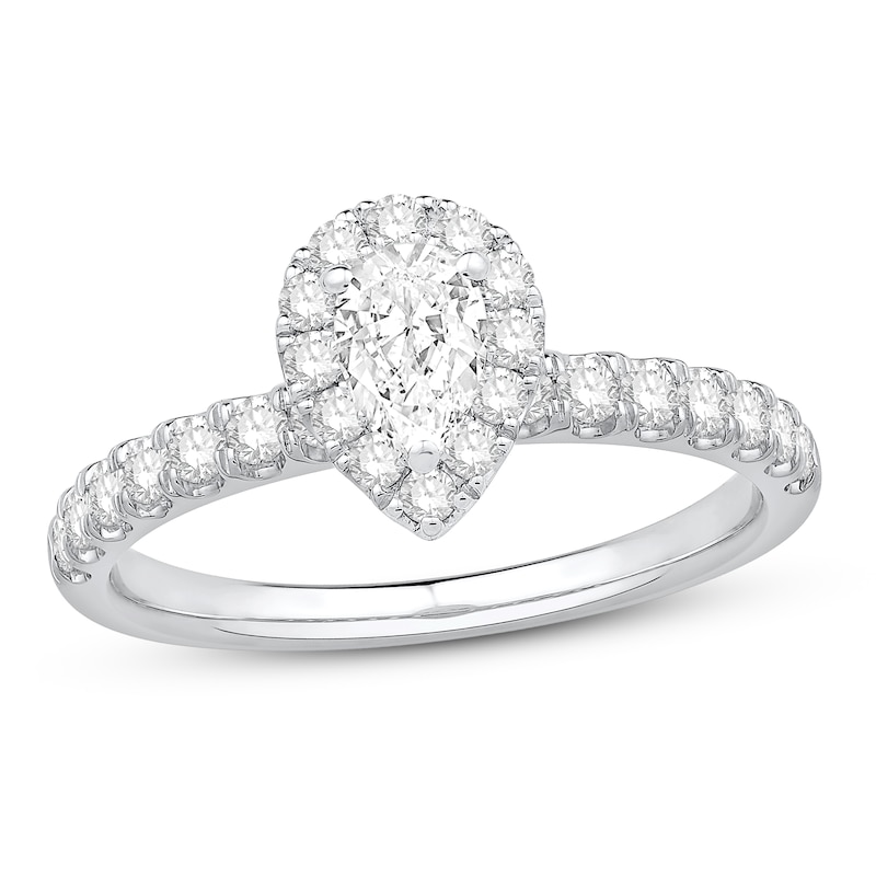 Main Image 1 of Previously Owned Diamond Engagement Ring 3/4 ct tw Round/Pear-shaped 14K White Gold