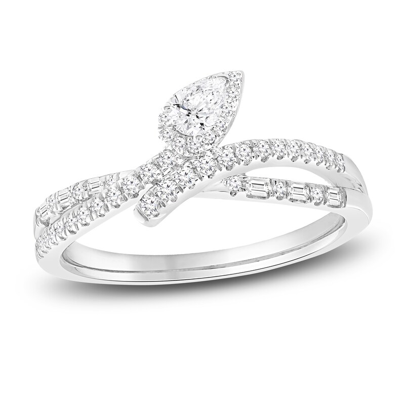 Main Image 1 of Previously Owned Diamond Ring 1/2 ct tw Pear/Round /Baguette 10K White Gold