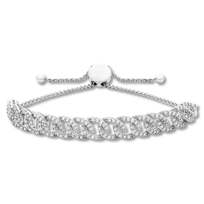 Previously Owned Diamond Link Bolo Bracelet 1 ct tw Round 10K White Gold