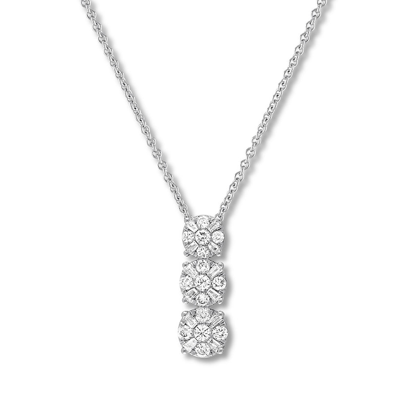 Main Image 1 of Previously Owned Round/Baguette Diamond Necklace 1/2 ct tw 10K White Gold