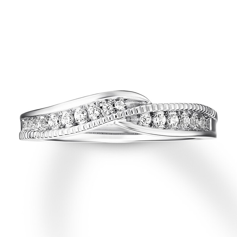 Main Image 1 of Previously Owned Diamond Contour Ring 1/6 ct tw Round-cut 14K White Gold
