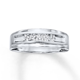 Previously Owned Men's Diamond Band 1/4 ct tw Round-cut 10K White Gold