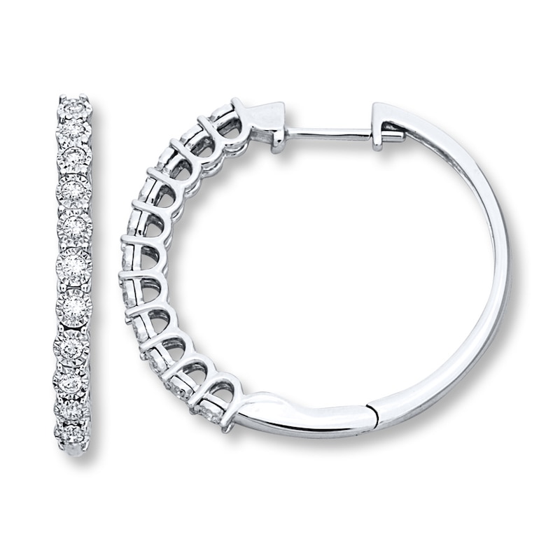 Main Image 1 of Previously Owned Diamond Hoop Earrings 1/2 ct tw Round-cut 10K White Gold