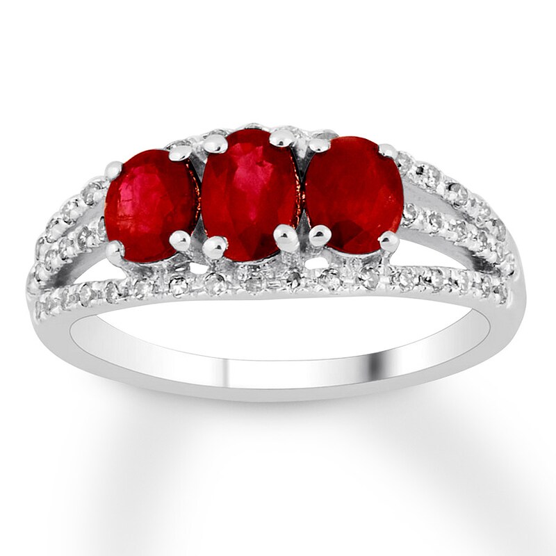 Previously Owned Lab-Created Ruby Ring Lab-Created Sapphires 10K White Gold