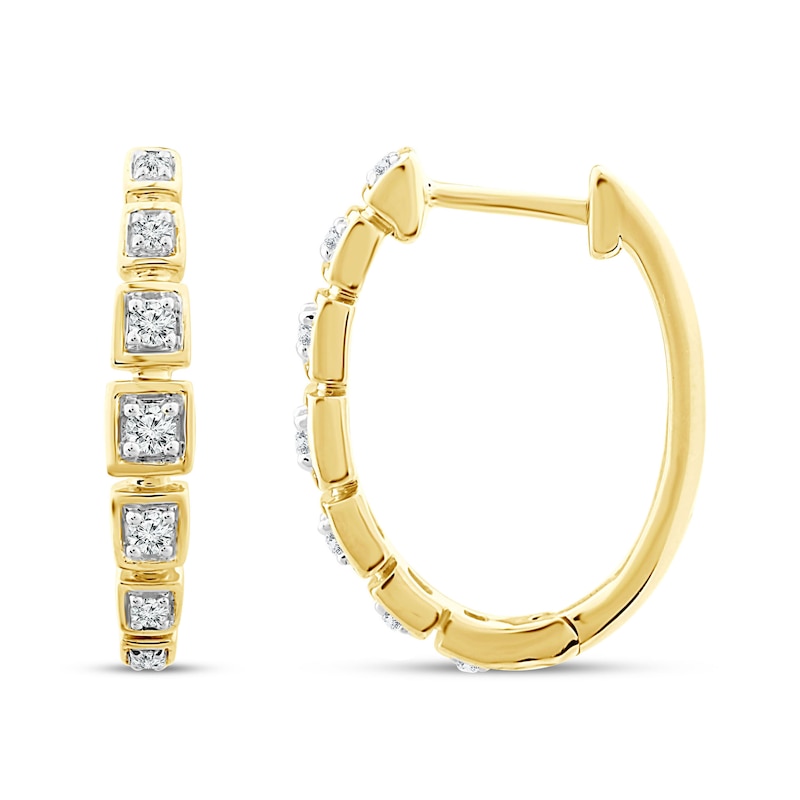 Main Image 1 of Previously Owned Diamond Hoop Earrings 1/5 ct tw Round 10K Yellow Gold