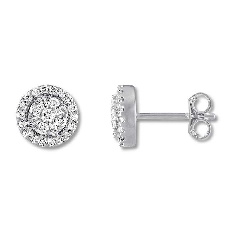 Main Image 1 of Previously Owned Round & Baguette Diamond Earrings 1/3 Carat tw 10K White Gold