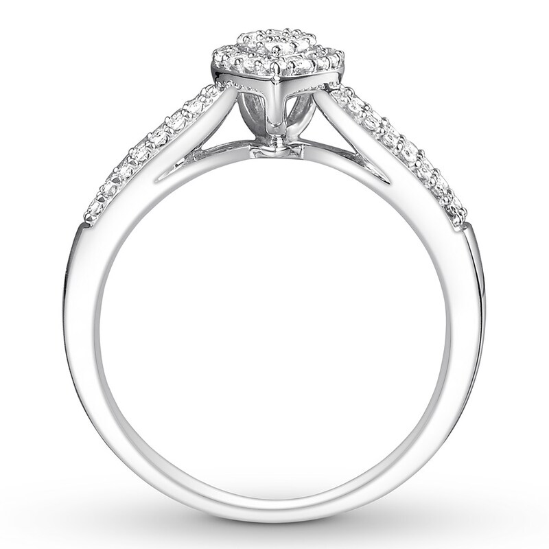 Main Image 2 of Previously Owned Diamond Promise Ring 1/3 ct tw Round/Baguette 10K White Gold