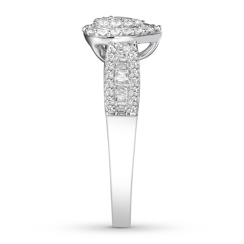 Main Image 3 of Previously Owned Diamond Promise Ring 1/3 ct tw Round/Baguette 10K White Gold