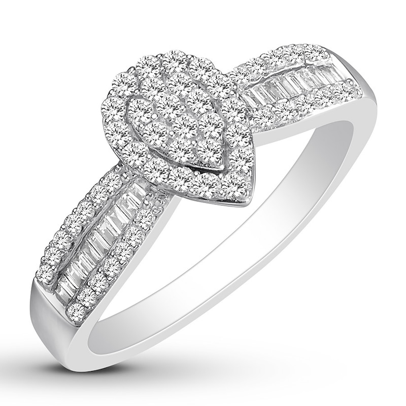 Main Image 4 of Previously Owned Diamond Promise Ring 1/3 ct tw Round/Baguette 10K White Gold