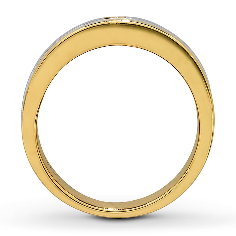 Main Image 2 of Previously Owned Men's Diamond Wedding Band 1/6 ct tw 14K Square-Cut Two-Tone Gold