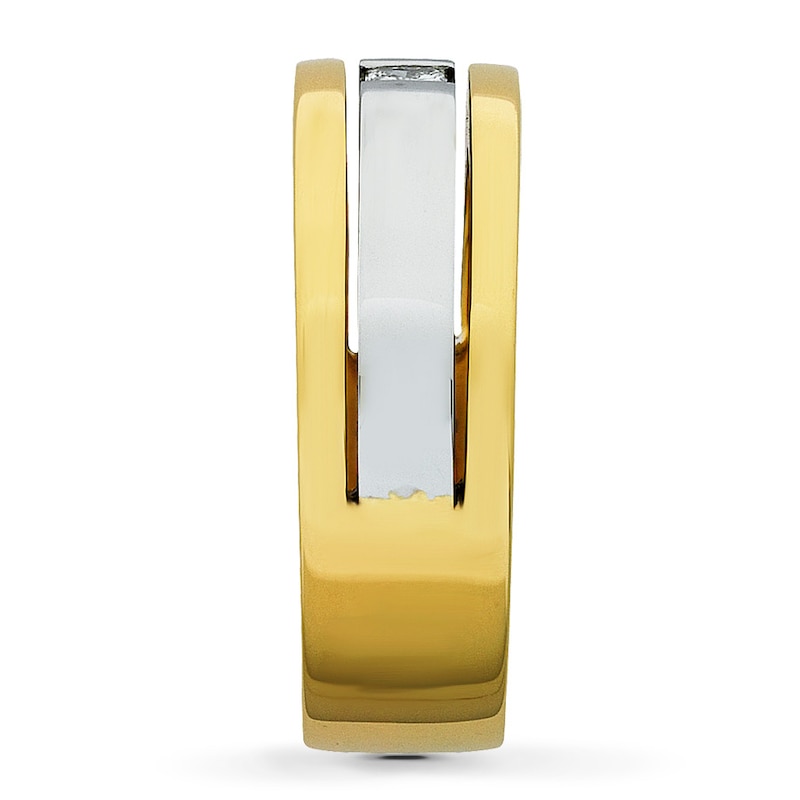 Main Image 3 of Previously Owned Men's Diamond Wedding Band 1/6 ct tw 14K Square-Cut Two-Tone Gold