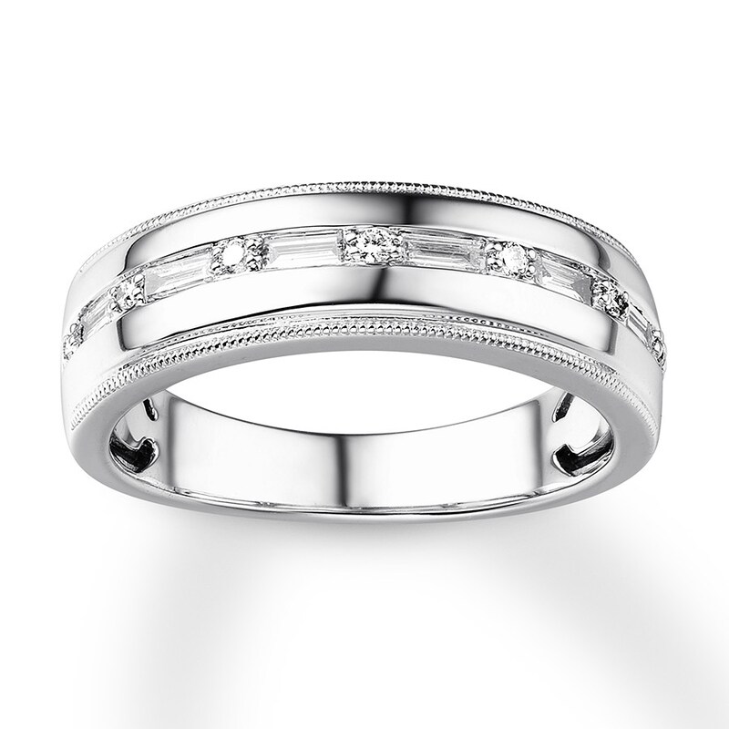 Main Image 1 of Previously Owned Men's Diamond Band 1/3 carat tw Round/Baguette 10K White Gold