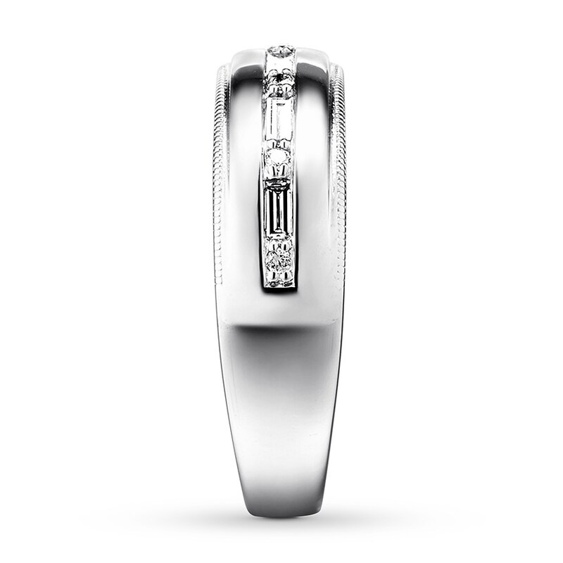 Main Image 3 of Previously Owned Men's Diamond Band 1/3 carat tw Round/Baguette 10K White Gold