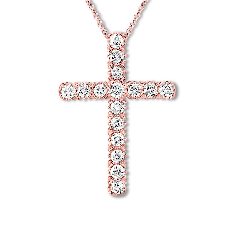 Main Image 1 of Previously Owned Diamond Cross Necklace 1/2 carat tw Round 10K Rose Gold