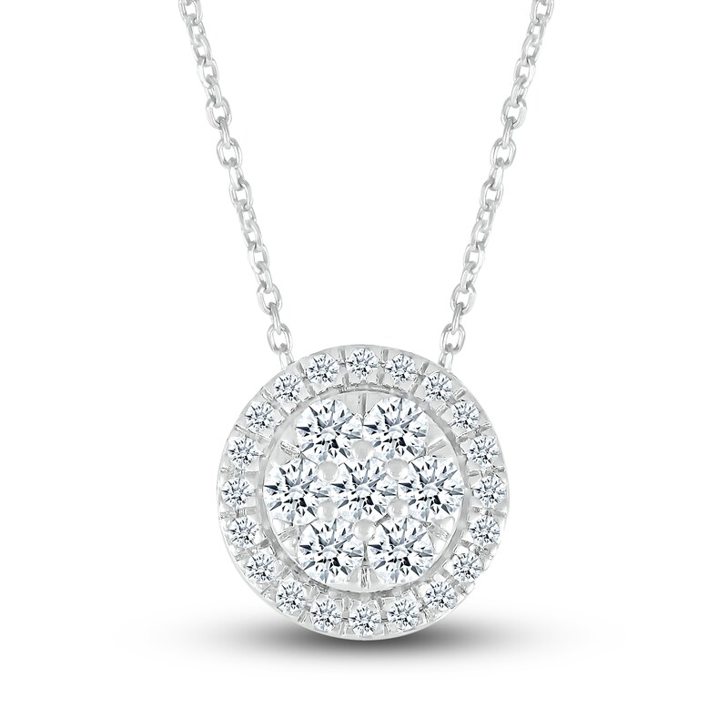 Main Image 1 of Previously Owned Diamond Pendant Necklace 1/2 ct tw Round 10K White Gold 18"