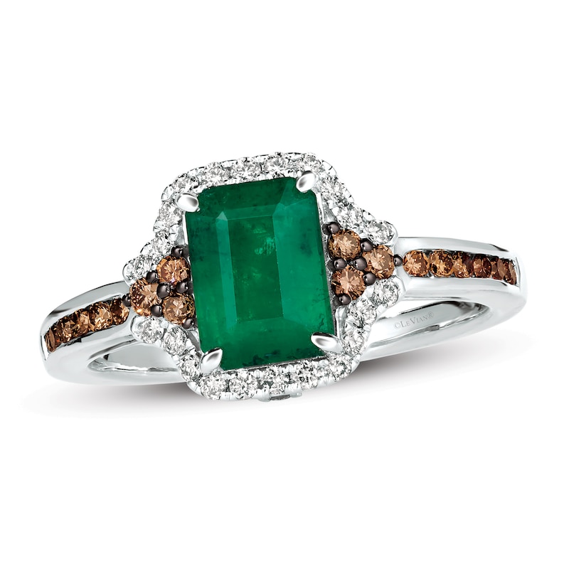 Main Image 1 of Previously Owned Le Vian Natural Emerald Ring 3/8 ct tw Diamonds 14K Vanilla Gold