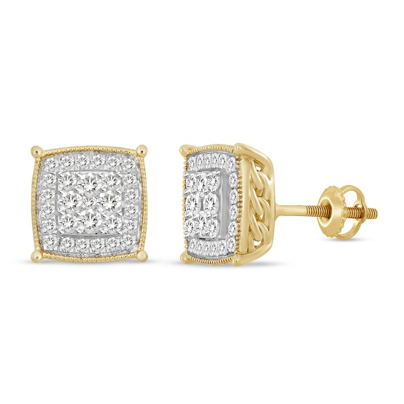 Main Image 1 of Previously Owned Men's Diamond Earrings 1 ct tw Round 10K Yellow Gold