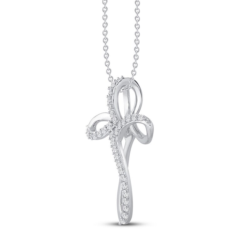 Main Image 2 of Previously Owned Diamond Cross Necklace 1/4 ct tw Round 10K White Gold