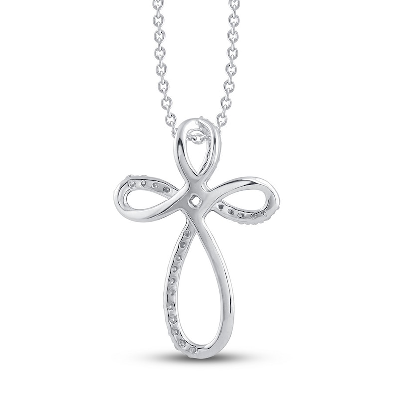 Main Image 4 of Previously Owned Diamond Cross Necklace 1/4 ct tw Round 10K White Gold