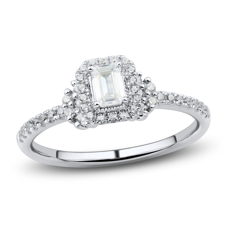 Main Image 1 of Diamond Engagement Ring 1/2 ct tw Emerald/Round 14K White Gold