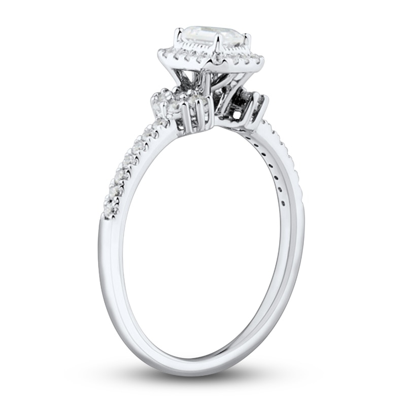 Main Image 2 of Diamond Engagement Ring 1/2 ct tw Emerald/Round 14K White Gold